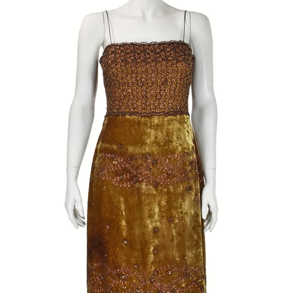Badgley Mischka gold velvet beaded gown Vintage Y2K size 8 - Picture 1 of 14